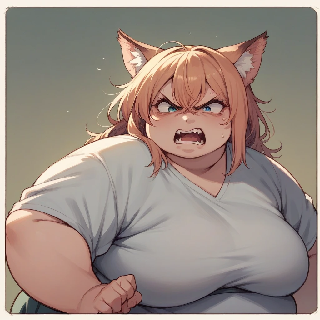 Fat, obese, gluttonous fox girl, kinomo, angry,