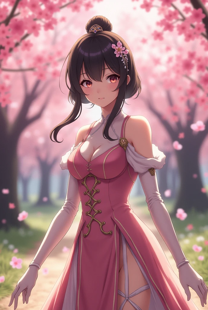 score_9, score_8_up, score_7_up, score_6_up, score_5_up, score_4_up,
1girl, ruan mei \(honkai: star rail\), elbow gloves, dress, hair ornament, thigh strap, covered navel,
outdoors, solo, cowboy shot, nature, cherry blossoms, dappled sunlight, straight-on, female, looking at viewer,
OTN gag,