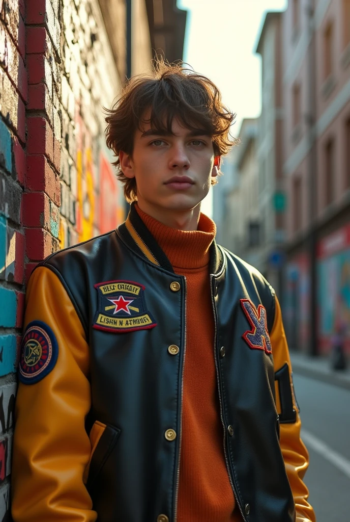Leather varsity jacket