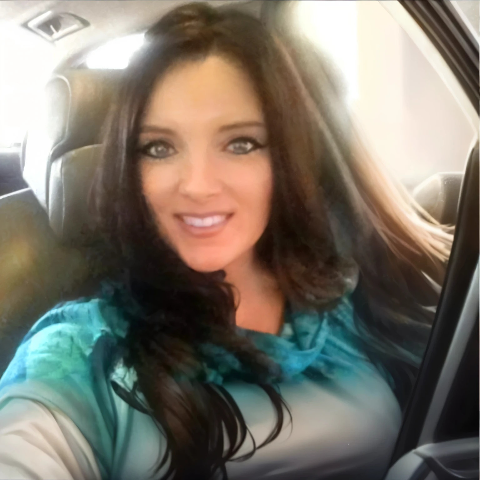 arafed woman with long hair sitting in a car smiling, profile image, kimberly asstyn, kaitlyn michelle siragusa, vannessa ives, profile picture, profile pic, lisa kristine, profile photo, by Lynn Pauley, angela white, by Linda Sutton, jeffery catherine jones, angie glocka, profile shot, by Meredith Dillman