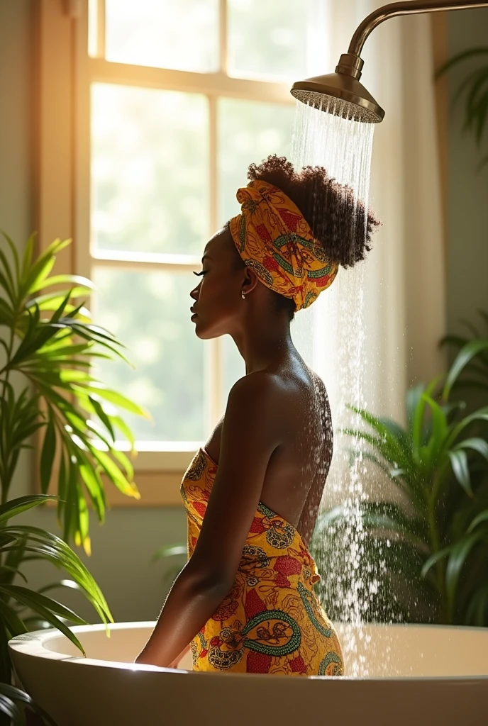 Femme africaine se douchant 