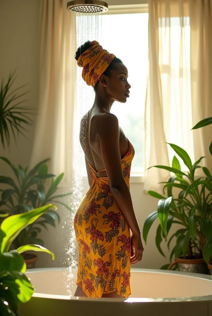 Femme africaine se douchant 