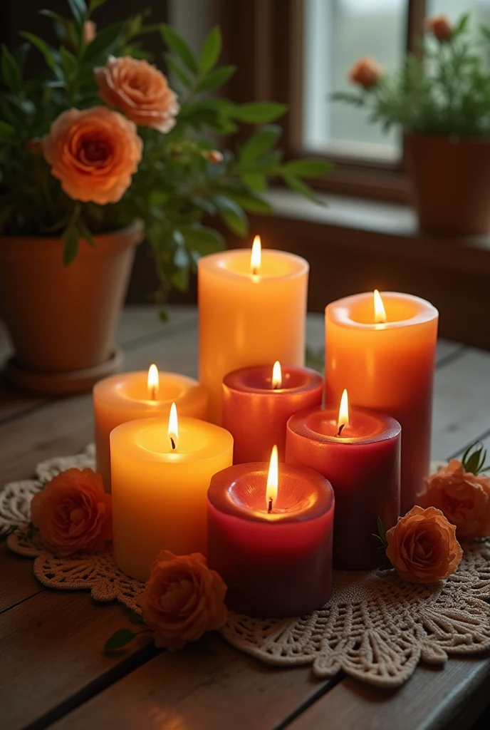 Generate an image of warm and elegant colored candles