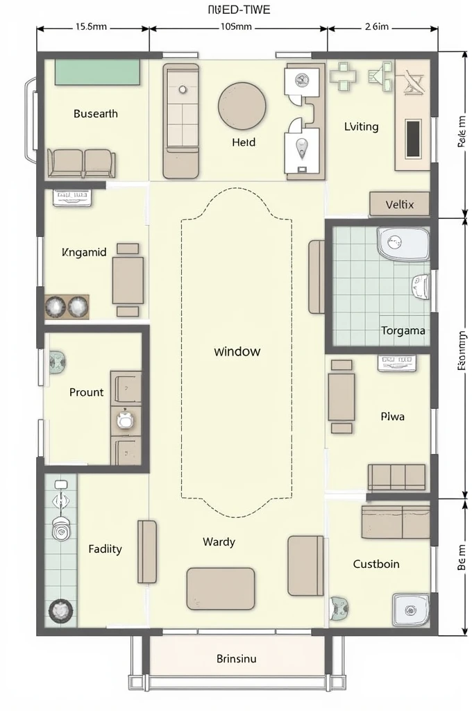 Make a plan with dimensions of 9 meters wide and 6 meters deep