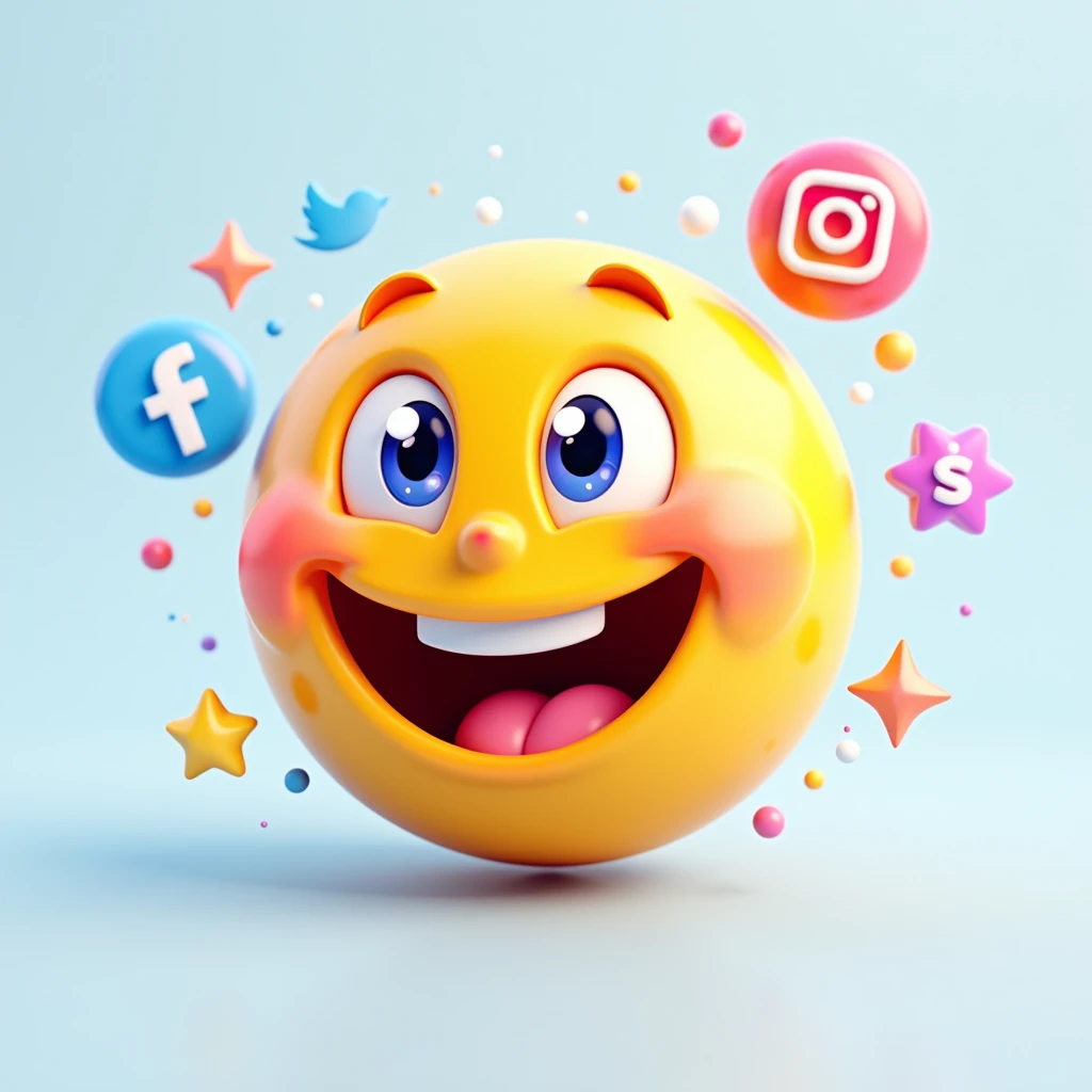 A 3d emoji, with a Happy face, social networks, background transparent, illustration, 3d render