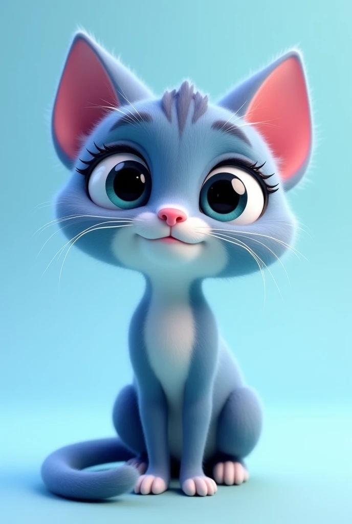 Cat, Kitten, Cartoon, big eyes, 3D, blue, animated, modeled, no background