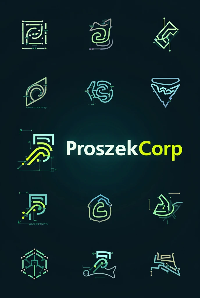 Make 10 logos with the text ProszekCorp
