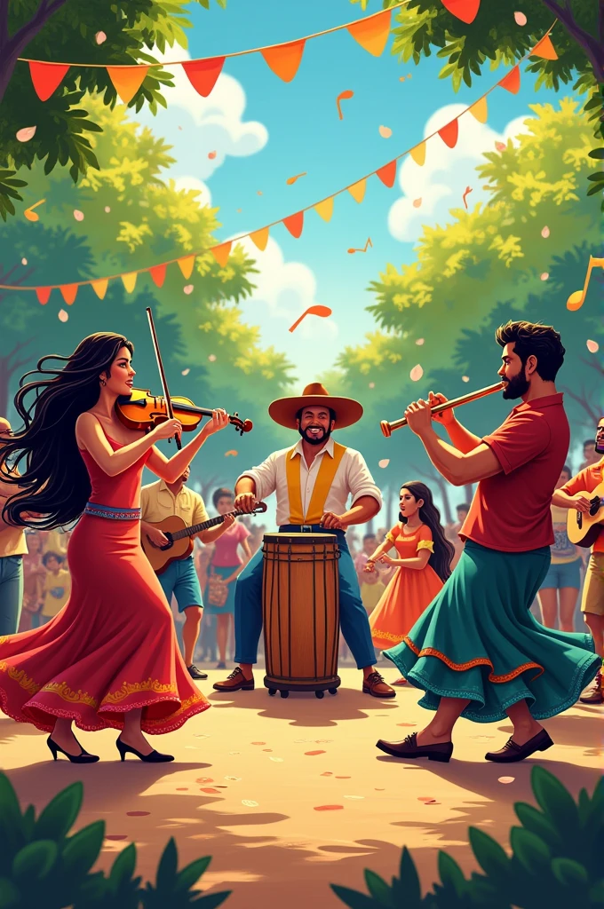An image where a day orchestra plays Rumba and cumbia