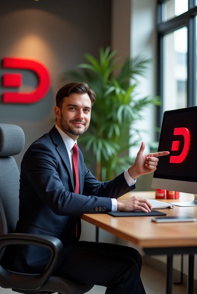 A bank advisor from Davivienda bank, sitting in a correct ergonomic posture, highlights the Davivienda bank logo.