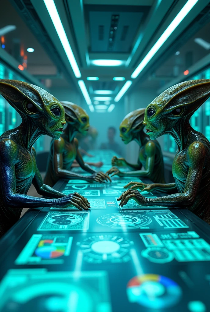 Alien grating cheese sitting in front of a PC watching his alien girlfriend play video games