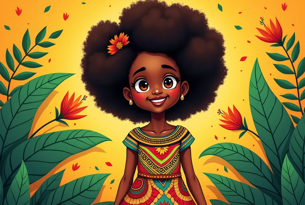 Beautiful black African girl with afro cartoon potrait