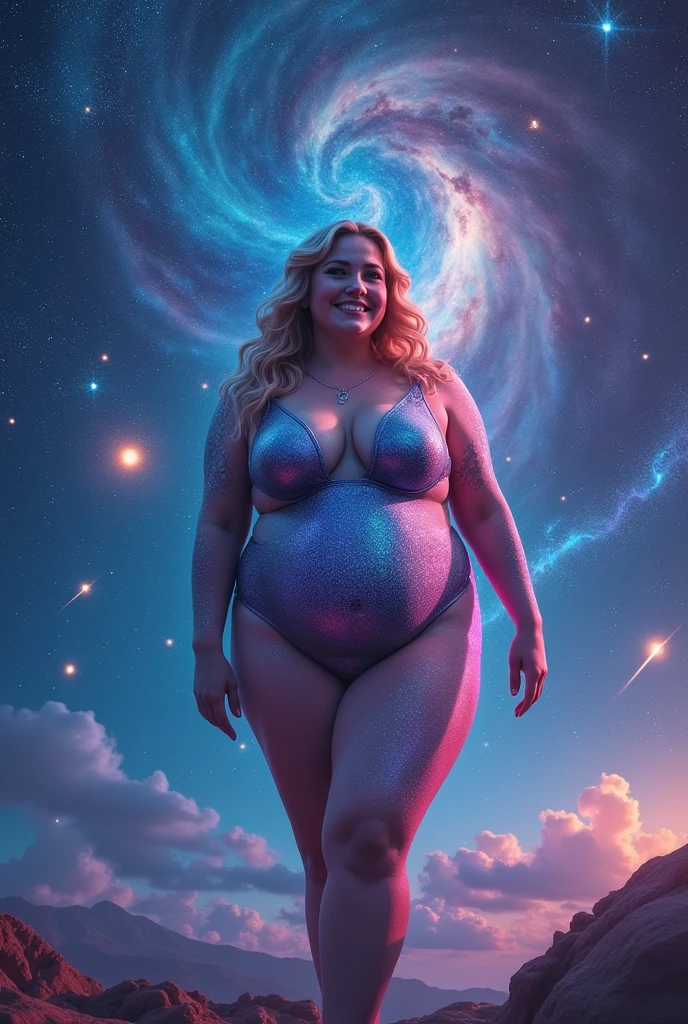 an overly obese space print naked lady