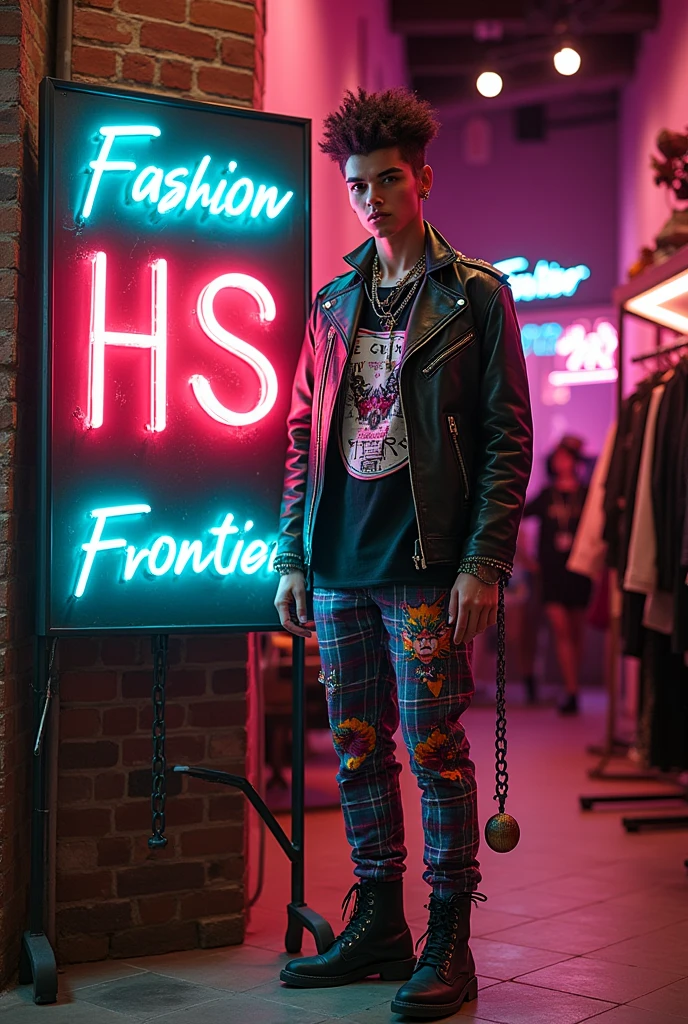 Fashion Frontier - Opening up new horizons in fashion、Innovative style store　HS Logo Design Punk Style Original Signboard
