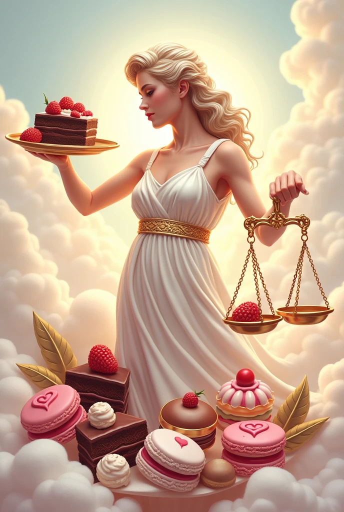 Show me examples of logos for desserts with the goddess Themis