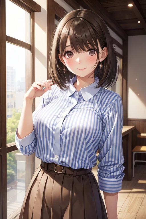 ((masterpiece)), ((Highest quality)), ((Complex)), ((Surreal)), (Realistic), (Mature Woman), ((There are no classes)), Very detailed, (1 female), Beautiful and exquisite, (Beautiful Teeth), Grin, Brunette bob hair, Brown eyes, ((blouse)), (Upper Body), (background:none), Perfect Eyes, Captivating eyes, Looking at the audience