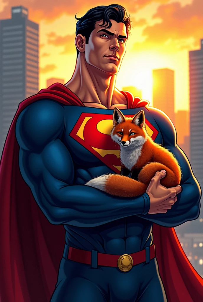 a drawing of Superman with a fox in his arms in place of his symbol, It must have the shield of Esporte Clube Bahia