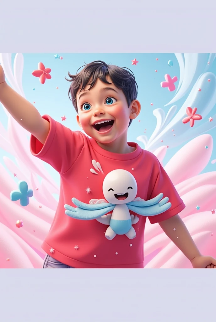 Happy child 3d, blue and pink background,