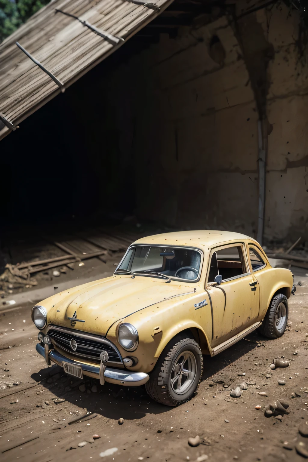 I'm impressed with your creation, LnF carrinho de garrafas pet, LnF , well defined image, dirt floor, 4K, ultra HD, well-defined lines, WELL DEFINED EYES, well defined hands, toy car made from plastic bottle