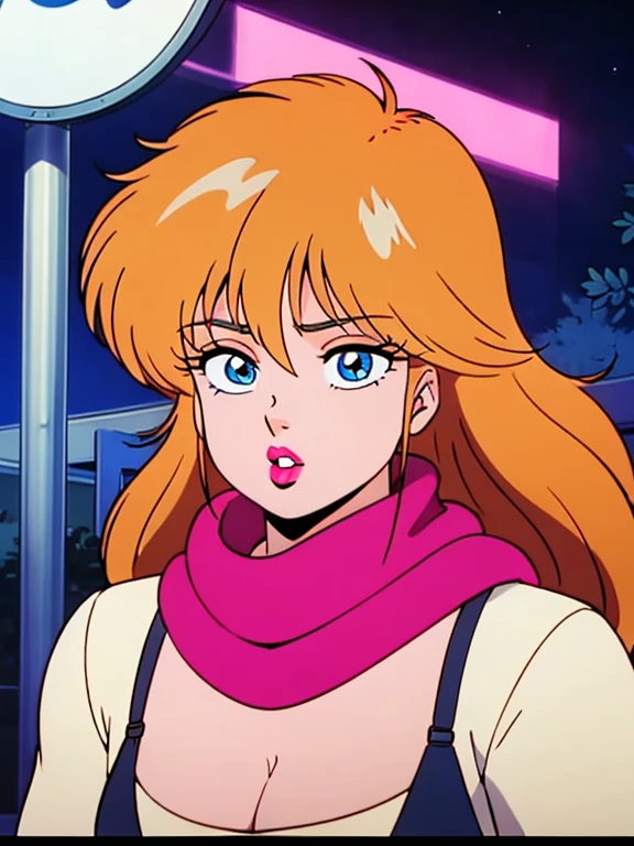One person, Ahoge, bangs, Blonde, Throw kiss, blue eyes, blue scarf, brown scarf, Cleavage, Mouth closed, eyelash, face, Floating Hair, Hair between the eyes, heart, lips, lipstick, Long Hair, View your viewers, compensate, night null, nose, Close one eye, orange scarf, pink lips, pink scarf, Portraiture, Purple eyes, Realistic, red lips, red scarf, scarf, sign, 笑face, alone, null間, spoken heart, star (null), starry null, Upper Body, watermark, Yang Xiao Long, yellow scarf