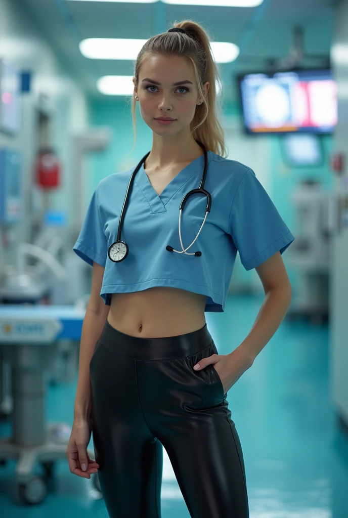 Doctor girl in latex leggings 