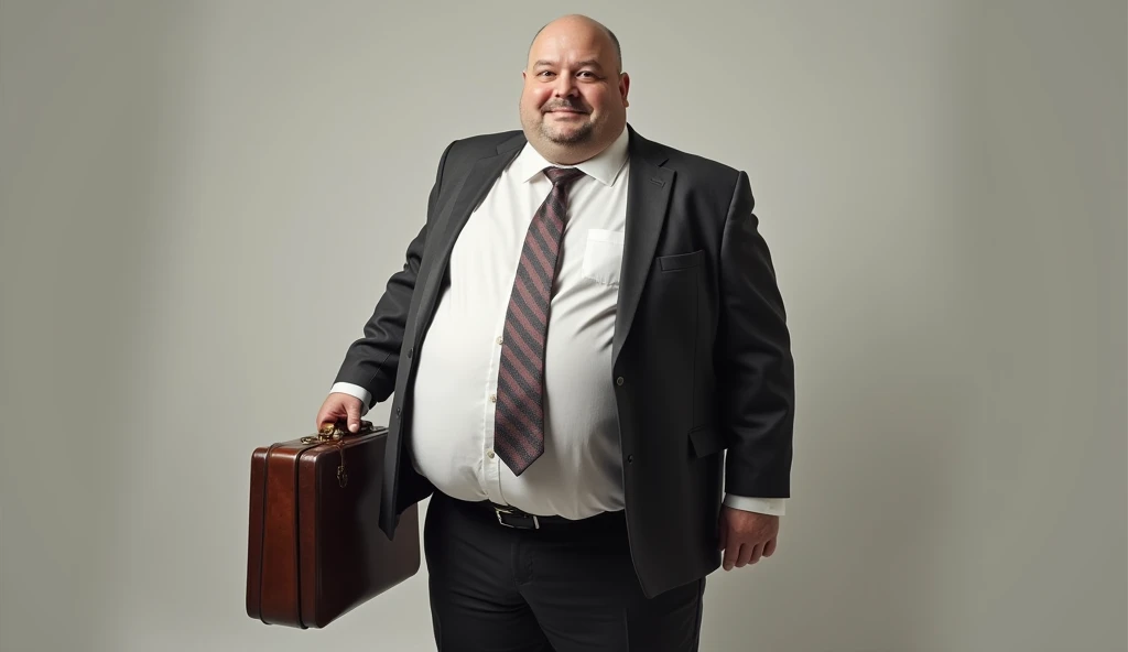 create an image of a fat man with a pot belly, with a briefcase