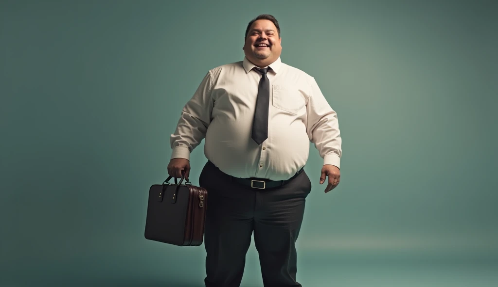 create an image of a fat man with a pot belly, with a briefcase