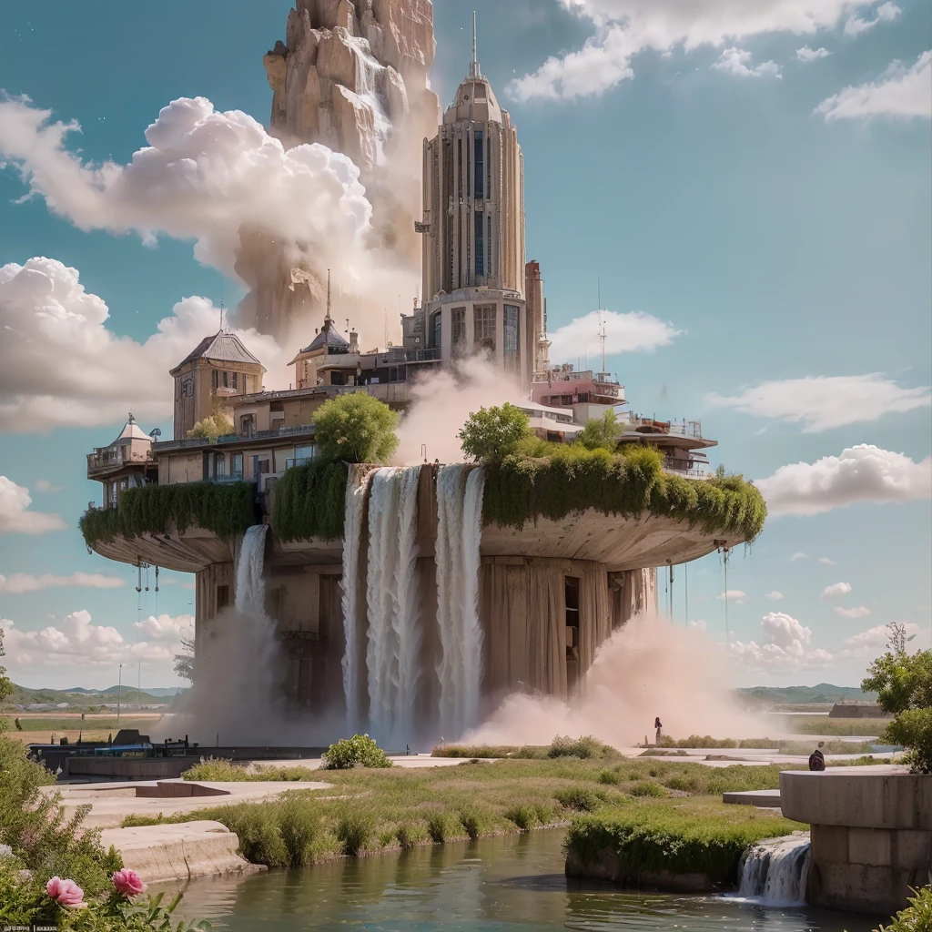 (8k, highest quality, masterpiece, final fantasy style: 1.2), (unRealistic, photoRealistic: 1.37), Dreamy landscape, Fantasy, Unsurreal landscapes, Super detailed, Flying Castle, Floating Island in the Sky, Seven-colored swirl of light, Intense lightning, milky way, Complex Light, Colored light, Large Lake, Starry sky reflected on the lake surface, Countless shining stars, Meteors,  Reflections , (A pillar of light emanated from the ground:1,2), (((roses and orchids gardens , bright day , pink clouds, waterfalls in the sky, realistic style, Hyperrealism drawing, a flying pirate spaceship floating above the  clouds)))) , burning skyscrapers, , timeless realms, stunning  princess  ,  casting spell, healing light magic effect, in a magical lagoon of the fairyland, crystal clear water surface reflections, sharp focus, looking at viewer, (close-up:0.9), (bright white theme:1.2), (bright white tone:1.2), (deep blue tone:1.3),((( realistic, Hyperrealism, vivid colours , landscapes , alien cyborgs , science fiction themes))), 