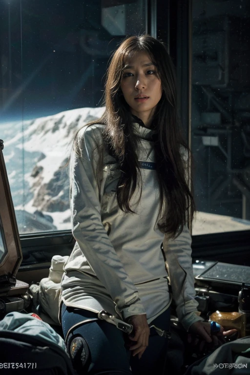 Spacecraft里,(best quality, masterpiece, 超high resolution),((Original Photography:1.3)), (Reality: 1.3), RAW photos, ridiculous,Dramatic,Mechanical background, Spacecraft,A woman,(((Tight spacesuit))),Full body portrait,Space movie stills,best quality, Dramatic, (Realistic photos:1.3), (High Detail Skin:1.2), 8k, Digital SLR Camera, high quality, high resolution, Optimal ratio, (Reality:1.3), Real face,Exquisite eyes,True skin texture,stunning beauty,Very detailed details of the face,long hair, Perfect body,Beautiful long legs,站在Spacecraft里,You can see the starry sky of the universe outside the window of the space station.,Spectacular space