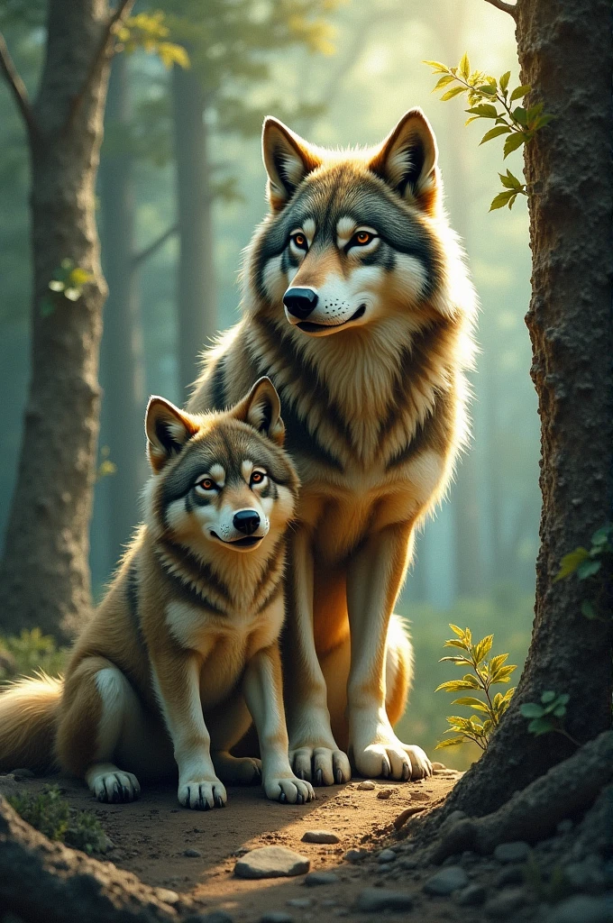 A picture depicting a she-wolf and her cub who have traversed the difficult path called life.