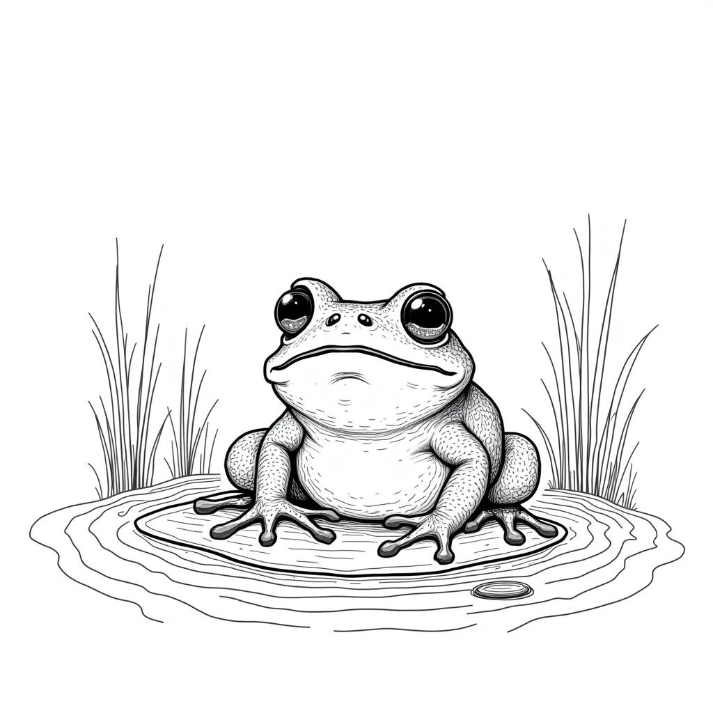 desperate toad. Line drawing style coloring page on a white background