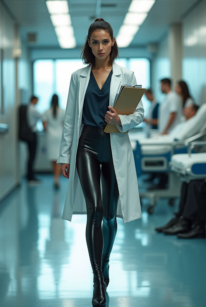 Doctor girl in latex leggings