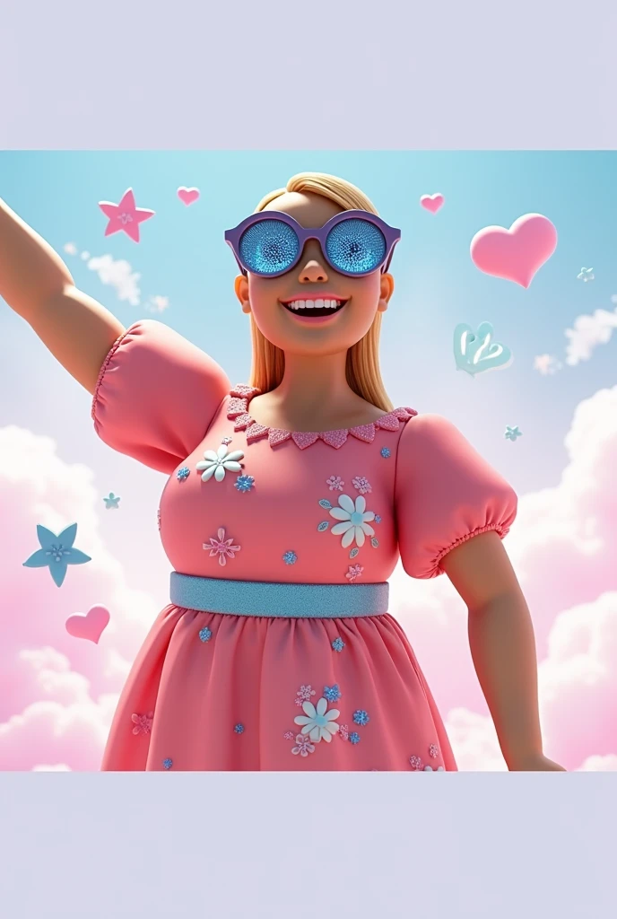 3d doll, glad, blue and pink background