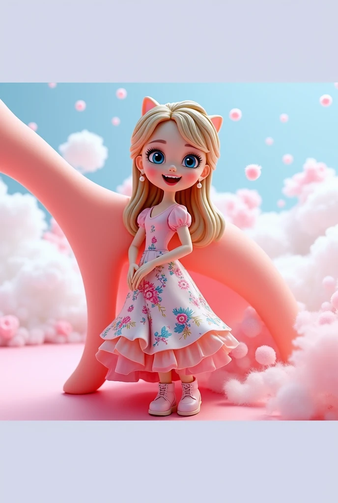 3d doll, glad, blue and pink background