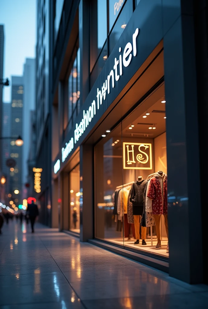Fashion Frontier - Opening up new horizons in fashion、Innovative style store HS Logo Letter Design, Smoothed Style, Original Sign Only Close-up of the signboard