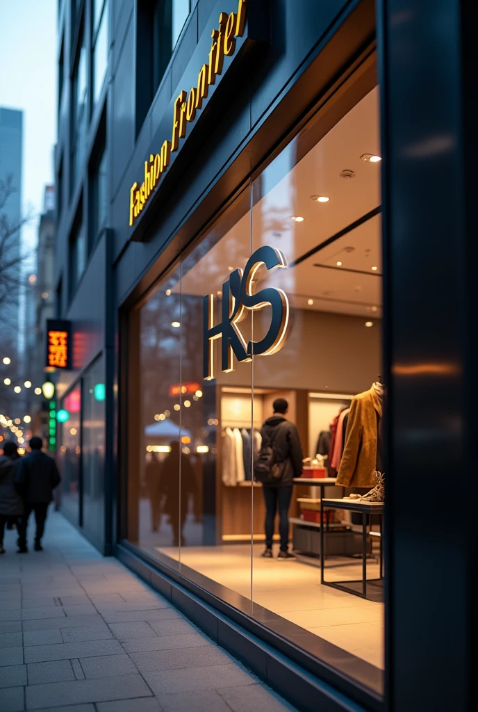 Fashion Frontier - Opening up new horizons in fashion、Innovative style store　HS Logo Letter Design, Smoothed Style, Original Sign Only　Close-up of the signboard