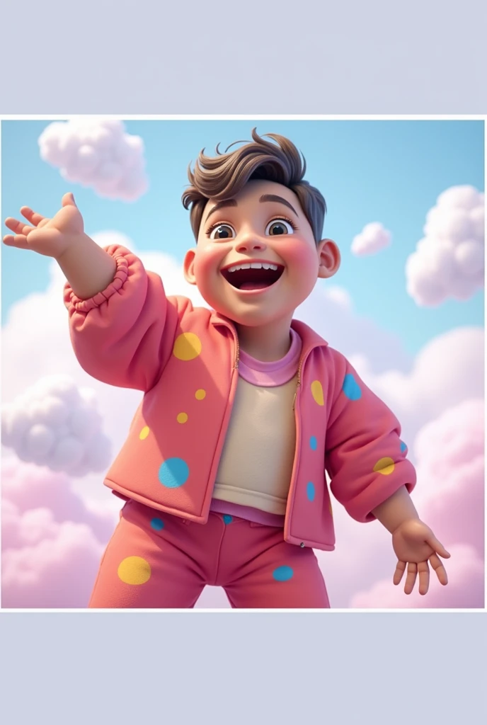 3D Child, glad, blue and pink background