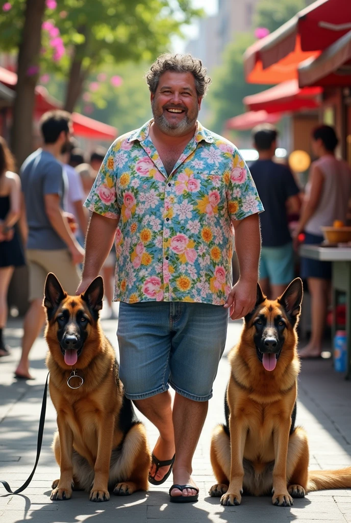 I would like you to create more people who are obese and poor named Pietro, he is gay. He is on a Rose route, Pedro is gay in the LGBT community and he has two German Shepherd dogs. Create an image about this.