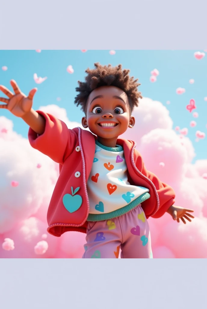 3D Child, glad, blue and pink background