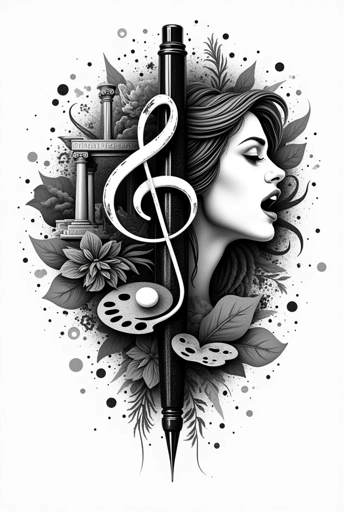 Create a black and white stamp logo
Pen
Painting palette
Symbol of theater
Clapperboard
Perspolis
Combination of Screaming of female face and the treble clef