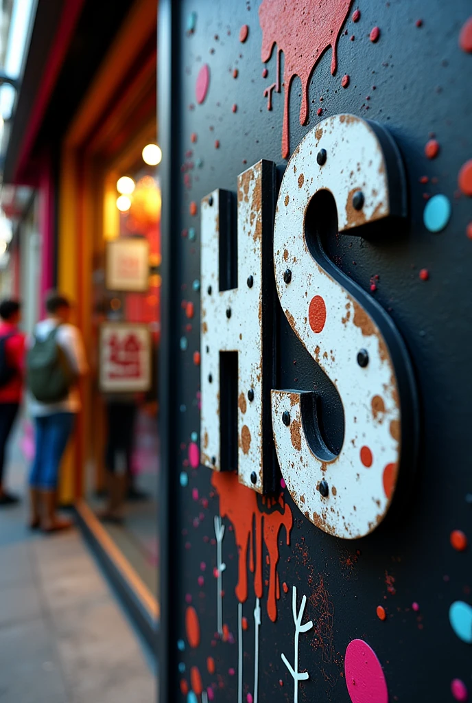 Fashion Frontier - Opening up new horizons in fashion、Innovative style store HS logo lettering design punk original sign only Close-up of the signboard