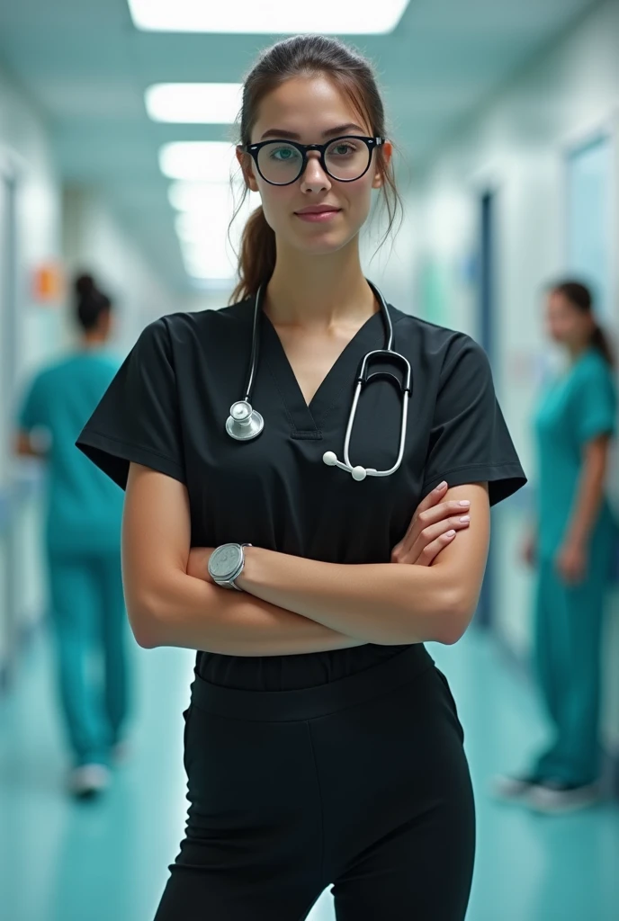 Doctor girl in latex leggings
