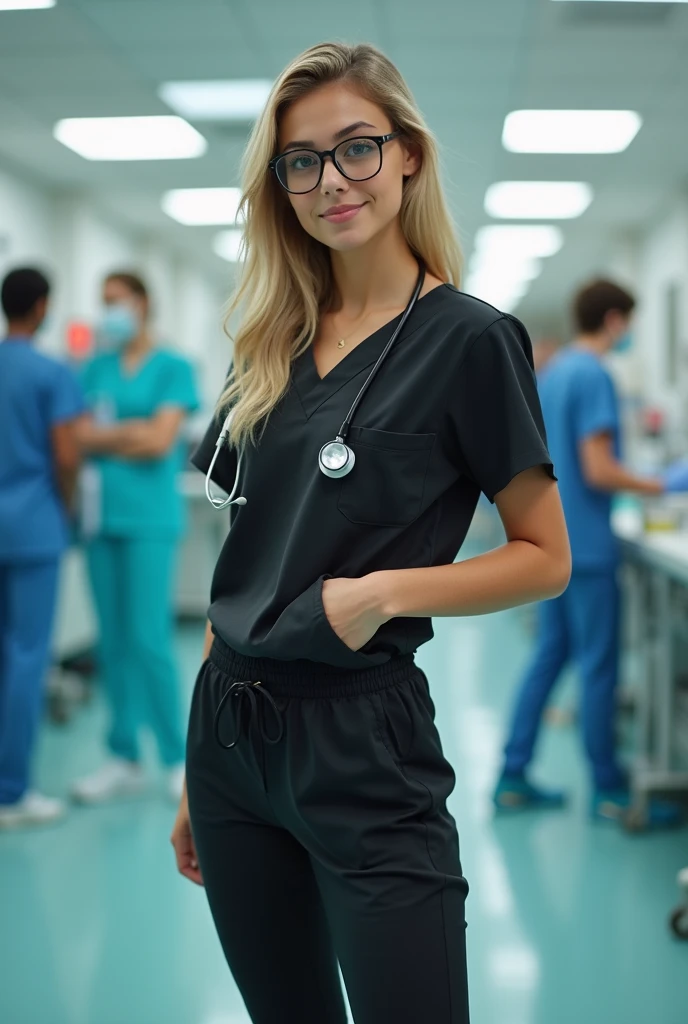 Doctor girl in latex leggings