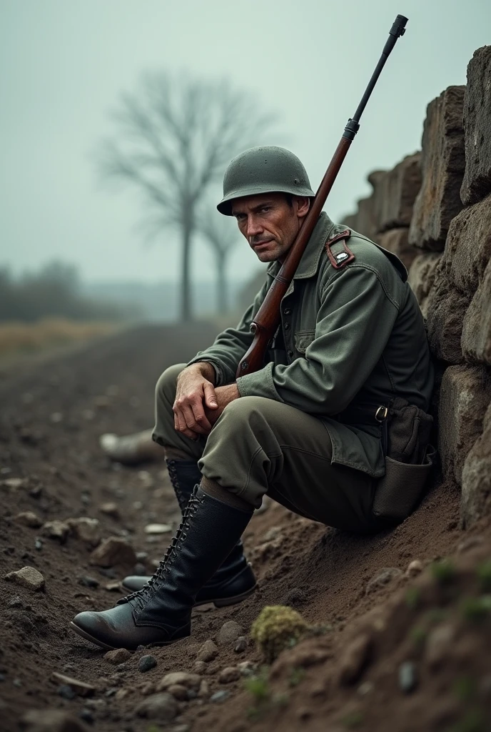 Wounded german soldier
German
In battle field
Ww1
Seated
gun
Keep fighting
Für das mutterland