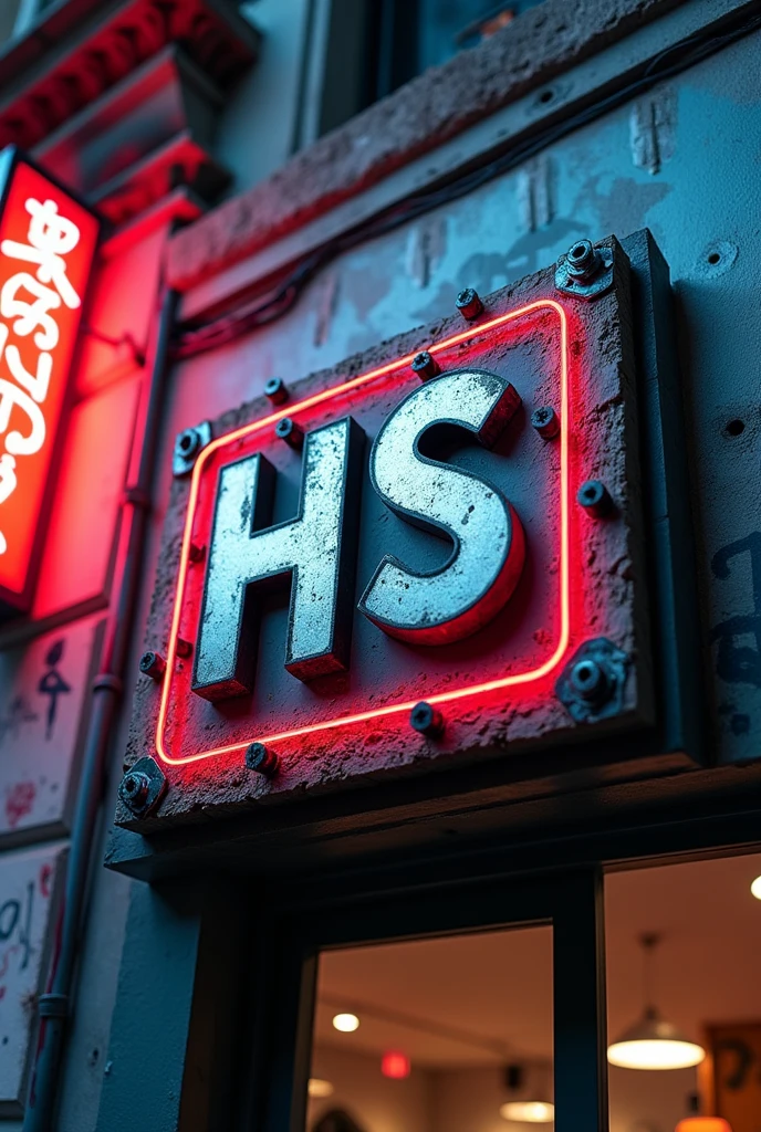 Fashion Frontier - Opening up new horizons in fashion、Innovative style store HS logo lettering design punk original sign only Close-up of the signboard front