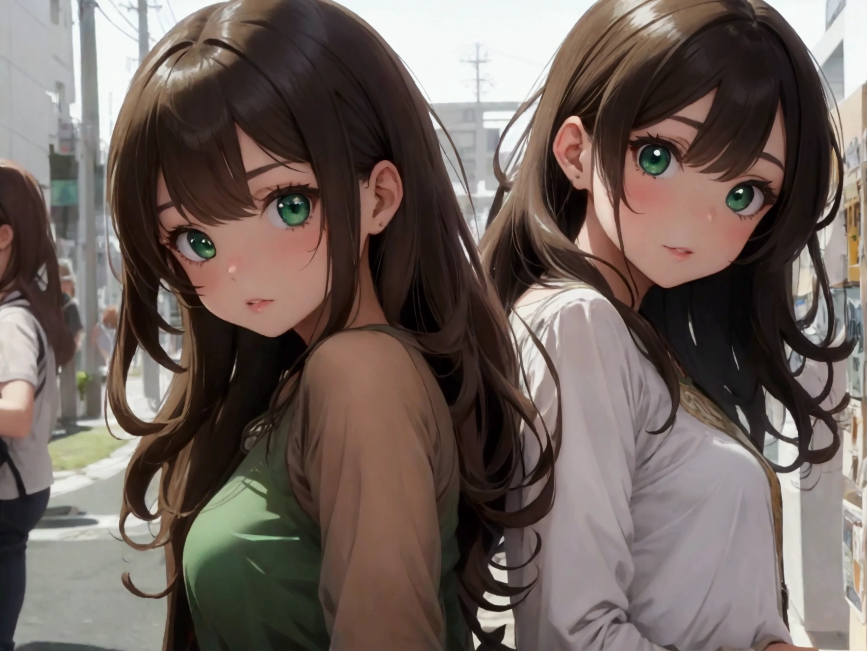 Green eyed girl. And a girl with brown eyes 