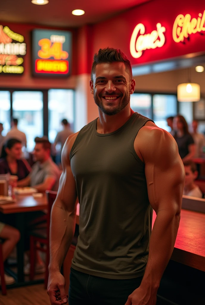 Jimmy g muscular in a canes restaurant 