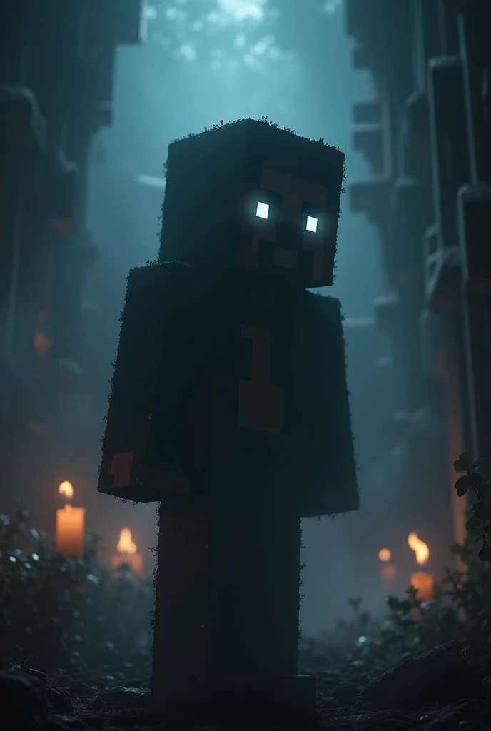 Herobrine sideways, profile pose, looking to the left, frightful