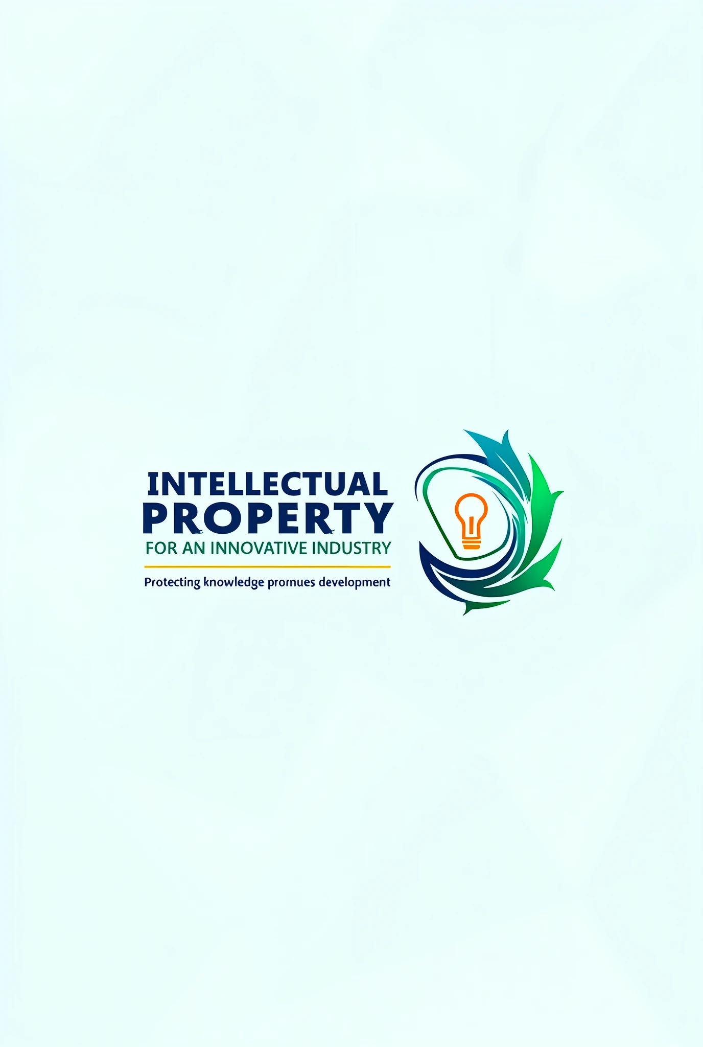 a logo for an event about intellectual property, with the name Intellectual Property for an Innovative Industry and a slogan Protecting knowledge promotes development.