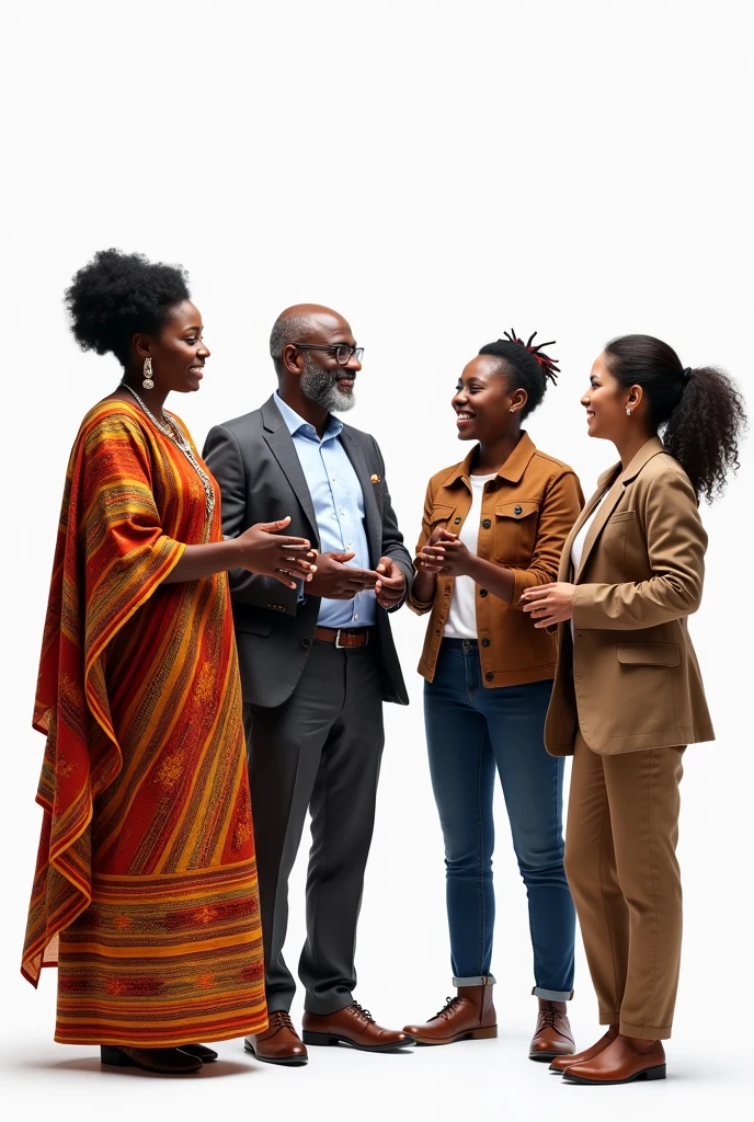 A large group of people from different parts of the world communicating with each other against a white background
