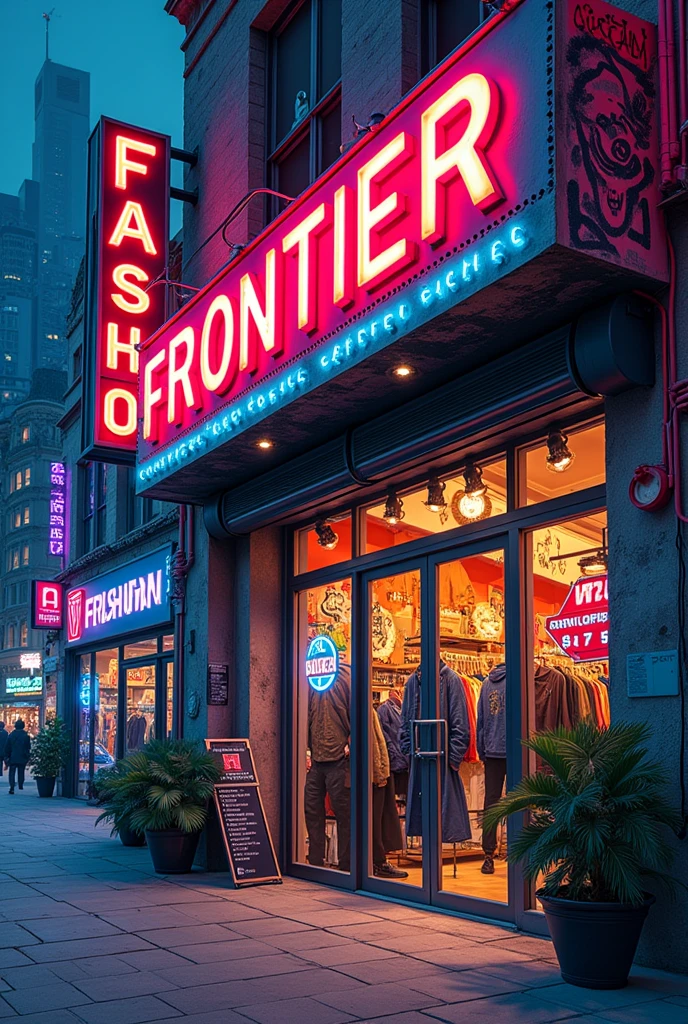 Fashion Frontier - Opening up new horizons in fashion、Innovative style store　HS Logo Character Design Punk Style Original Illustration　Close-up of the signboard　front 